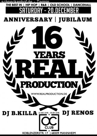 16 Jahre Real Production Jubiläumsparty Werbeplakat