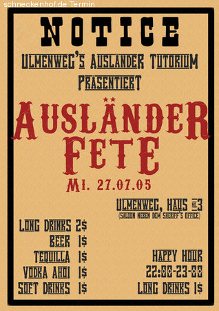 Ausl&auml;nderfete Werbeplakat