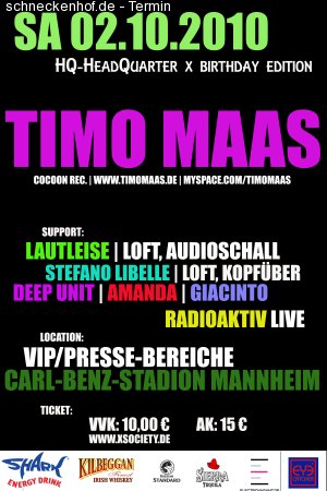 HQ - HeadQuarter X **Timo Maas Werbeplakat