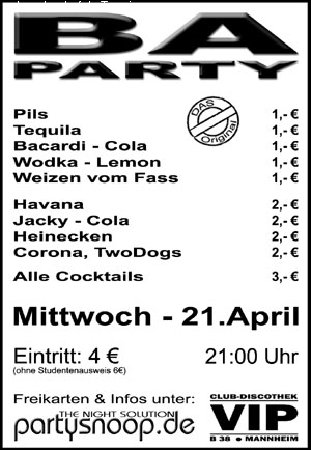 BA - Party Werbeplakat