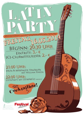 ICI-Club: Latin-Party mit Tanzkurs und L Werbeplakat