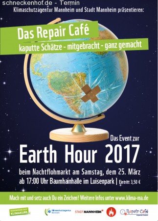 Nachtflohmarkt, Earth Hour & Repair Café Werbeplakat